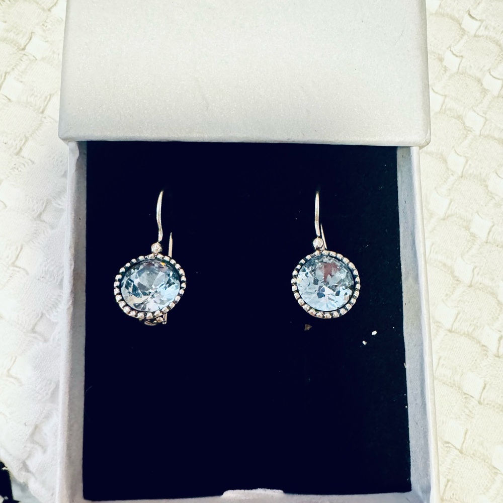 New blue topaz earrings 2.5 carat set in sterling silver .925 beautiful earrings